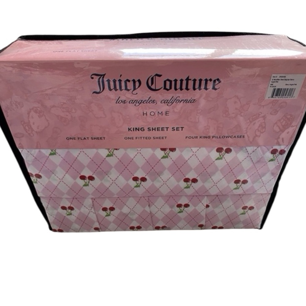 Juicy Coulture King Cherry Argyle Pink Bed Sheet Set 6pc